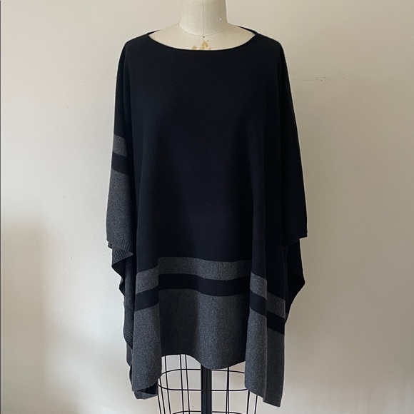 Eileen Fisher Black and Gray Poncho Sweater - Picture 1 of 4
